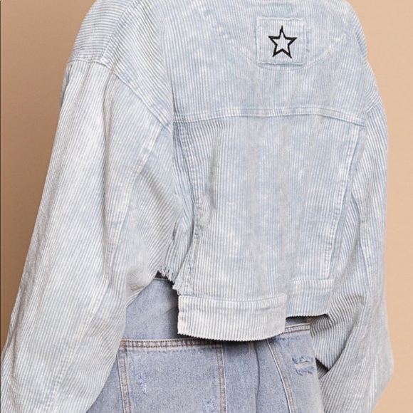 Distressed cropped corduroy jacket powder, blue - Picture 5 of 10